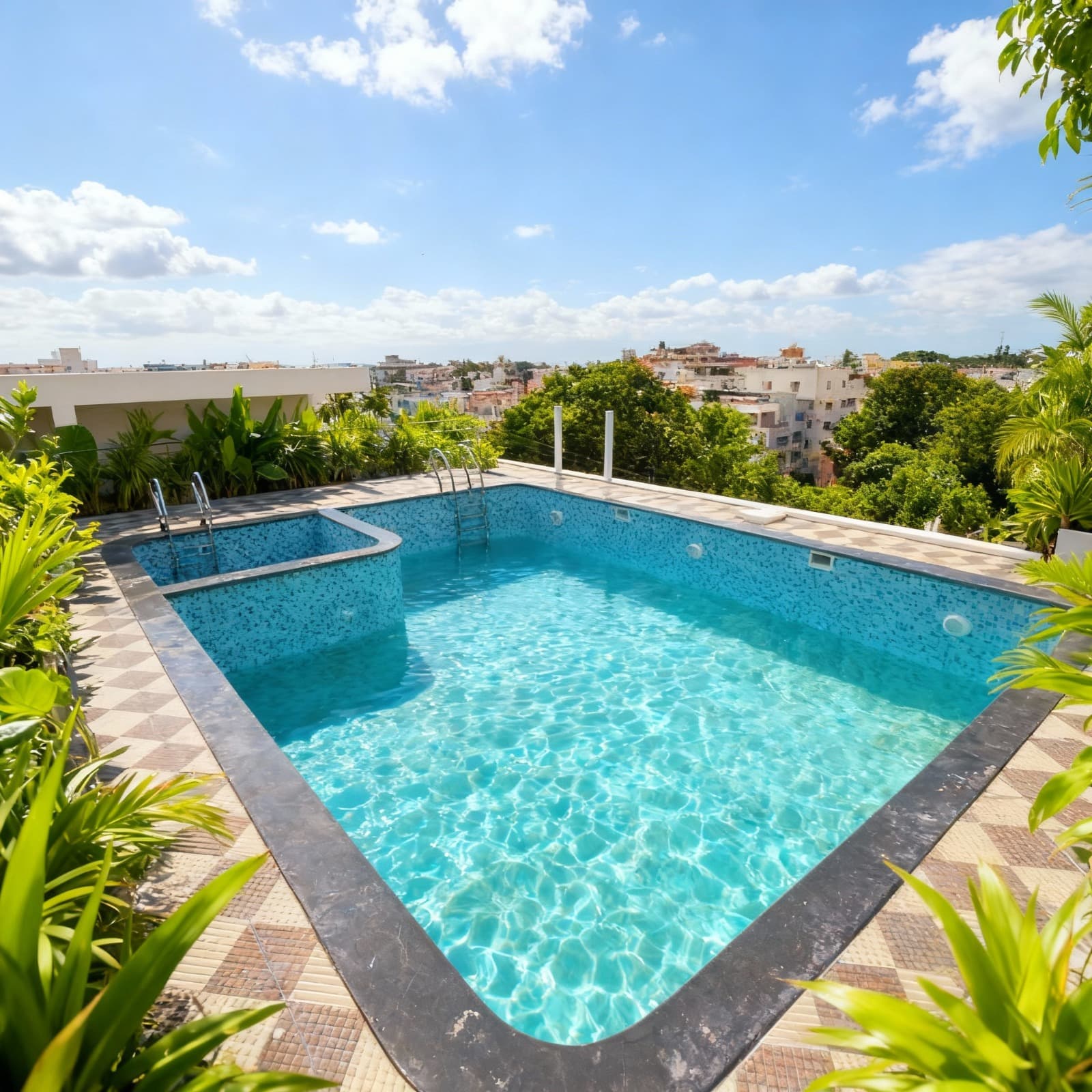 KING'S residents' swimming pool and landscaped deck